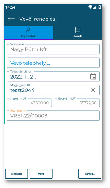 &nbsp;- Vevői rendelés szerkesztés felület -&nbsp;