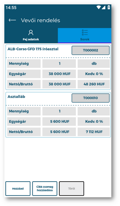 &nbsp;- Vevői rendelések sor áttekintő/szerkesztő -&nbsp;
